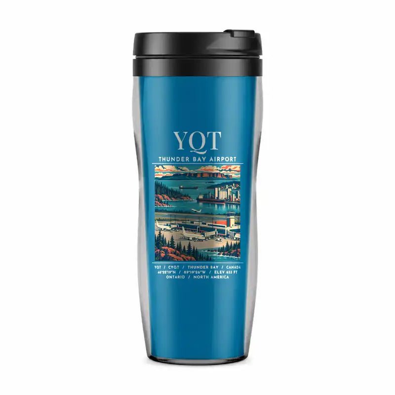 Thunder Bay International Airport (YQT) Travel Mugs - Poster - Plastic (No Holder) - Light Blue
