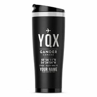 Thumbnail for Gander International Airport (YQX) Travel Mugs - ID Tag + Name - Stainless Steel (No Holder) - Black