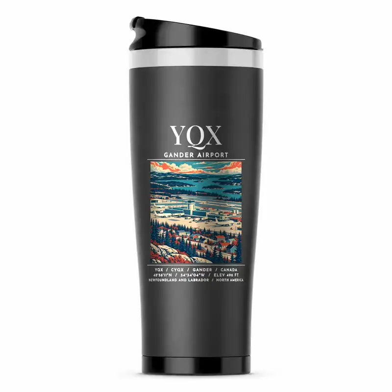 Gander International Airport (YQX) Travel Mugs - Poster - Stainless Steel (No Holder) - Gray