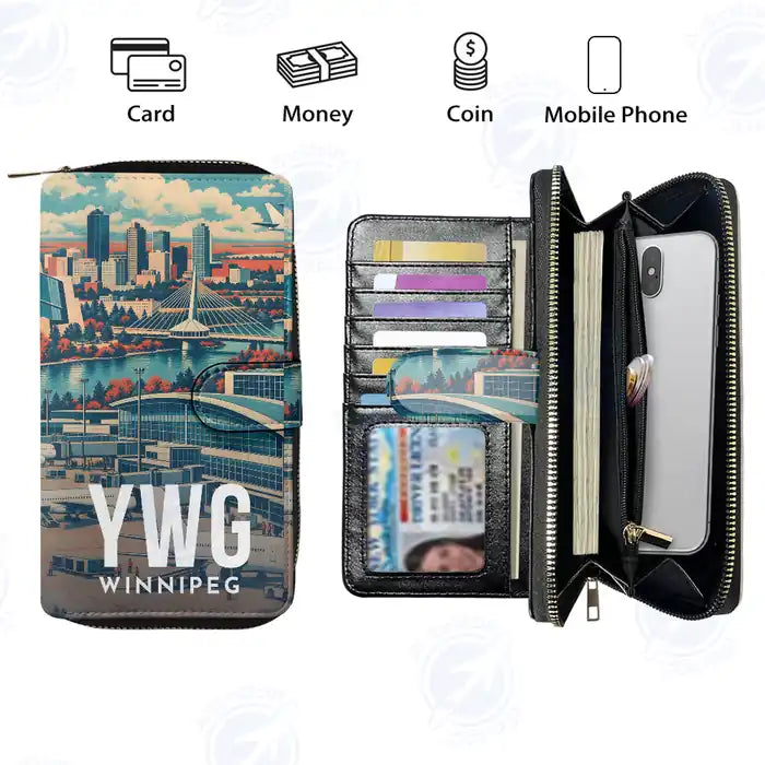 Winnipeg James Armstrong Richardson International Airport (YWG) Leather Wallets - Zip Long Wallet - Scene