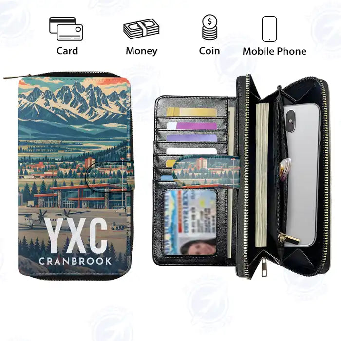 Cranbrook–Canadian Rockies International Airport (YXC) Leather Wallets - Zip Long Wallet - Scene