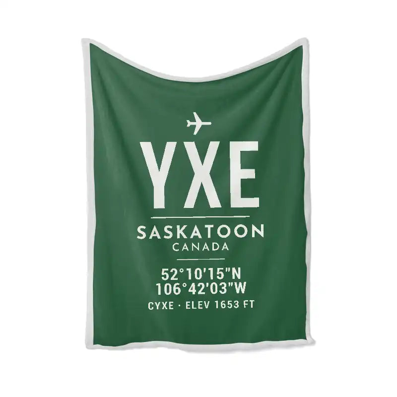 Saskatoon John G. Diefenbaker International Airport (YXE) Bedding Sets & Blankets - Blanket - ID Tag - Green