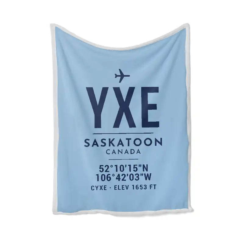 Saskatoon John G. Diefenbaker International Airport (YXE) Bedding Sets & Blankets - Blanket - ID Tag - Light Blue