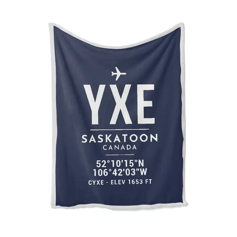 Saskatoon John G. Diefenbaker International Airport (YXE) Bedding Sets & Blankets - Blanket - ID Tag - Navy Blue