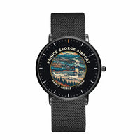 Thumbnail for Prince George Airport (YXS) Aviator Watches - Badge - Slim Mesh - Black & Stainless Steel Strap