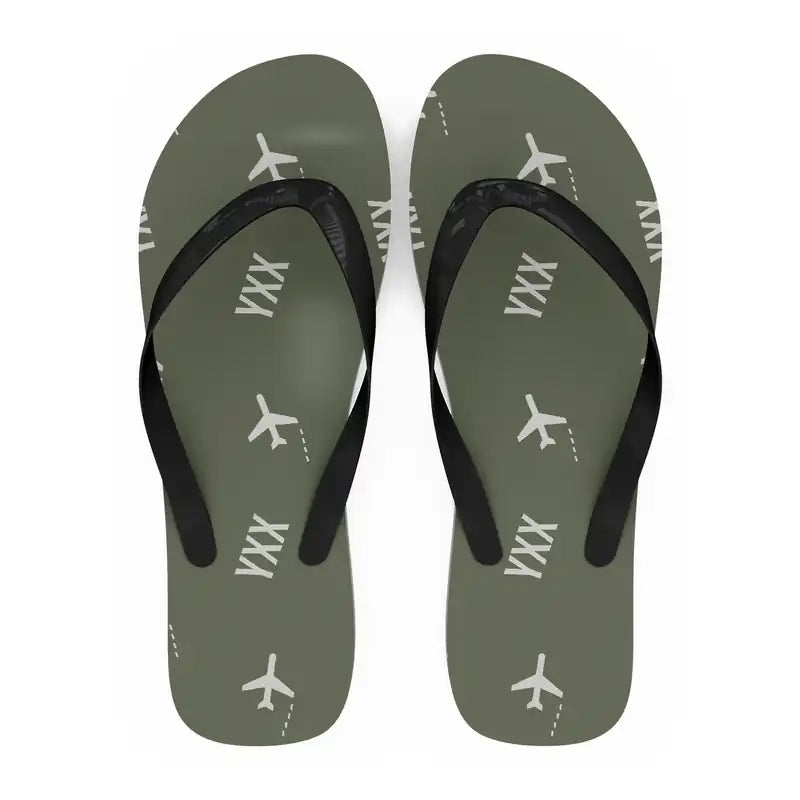 Abbotsford International Airport (YXX) Slippers & Flip Flops - Slippers - Flip Flops - Pattern - Green Army