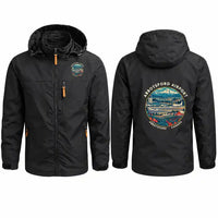 Thumbnail for Abbotsford International Airport (YXX) Stylish Jackets - Hooded Windbreaker - Badge - Black