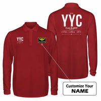 Thumbnail for YYC Calgary International Airport (YYC) Premium Polo T-Shirts - Tag + Name - Long Sleeve - Dark Red