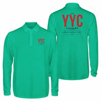 Thumbnail for YYC Calgary International Airport (YYC) Premium Polo T-Shirts - Tag - Long Sleeve - Green