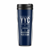 Thumbnail for Calgary International Airport (YYC) Travel Mugs - Boarding Pass + Name - Plastic (No Holder) - Dark Blue