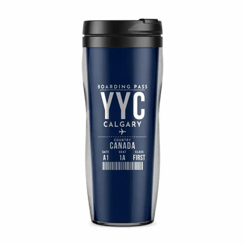 Calgary International Airport (YYC) Travel Mugs - Boarding Pass - Plastic (No Holder) - Dark Blue