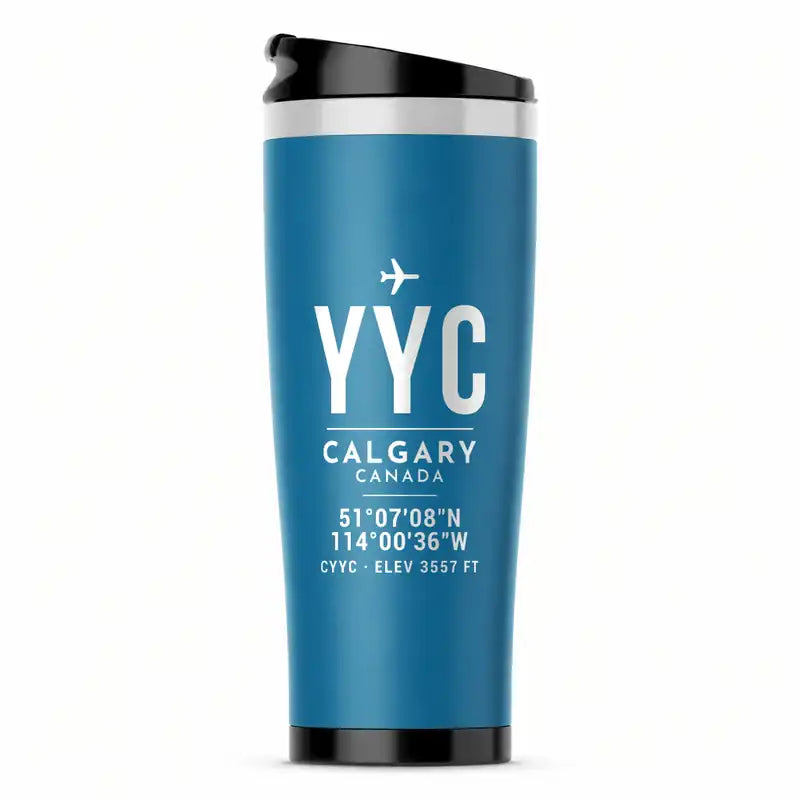 Calgary International Airport (YYC) Travel Mugs - ID Tag - Stainless Steel (No Holder) - Light Blue