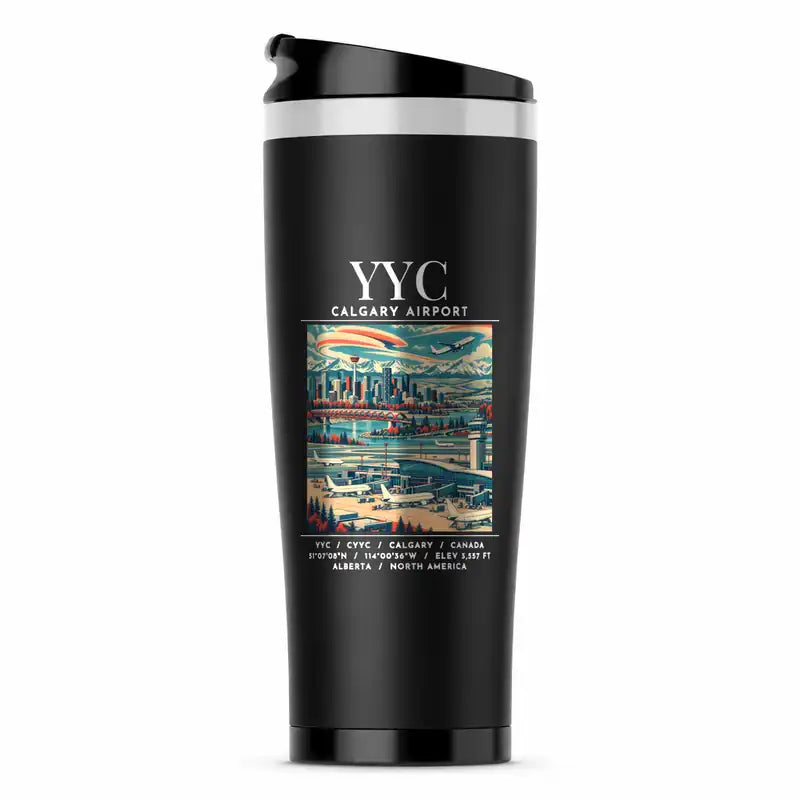 Calgary International Airport (YYC) Travel Mugs - Poster - Stainless Steel (No Holder) - Black