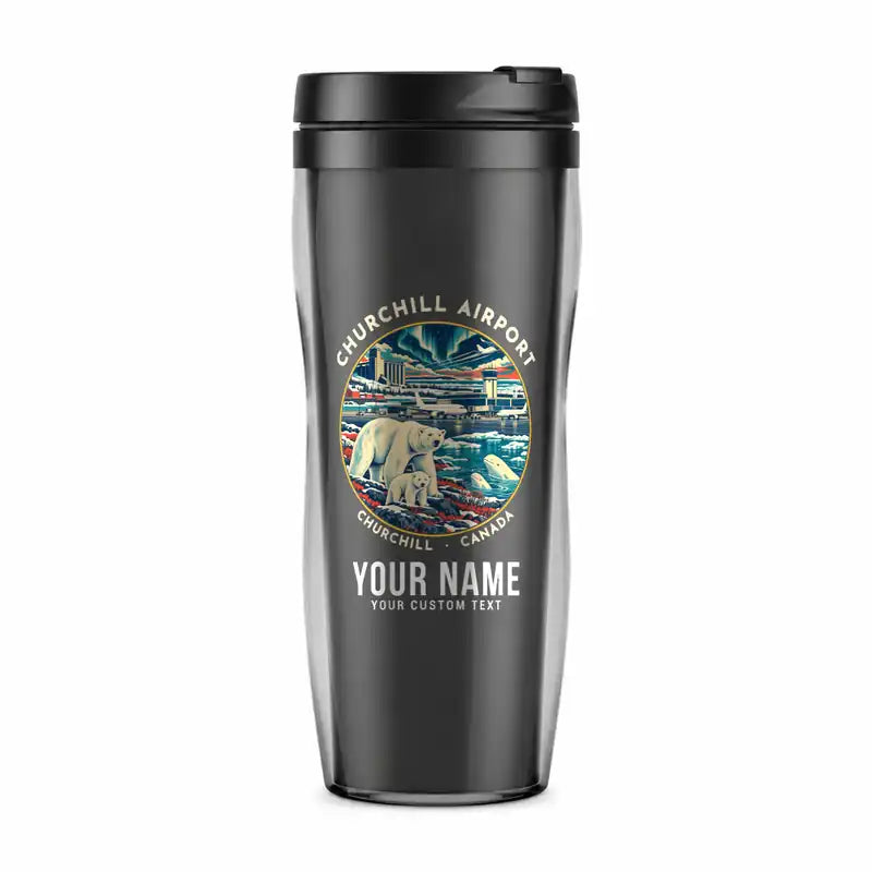 Churchill Airport (YYQ) Travel Mugs - Badge + Name - Plastic (No Holder) - Gray
