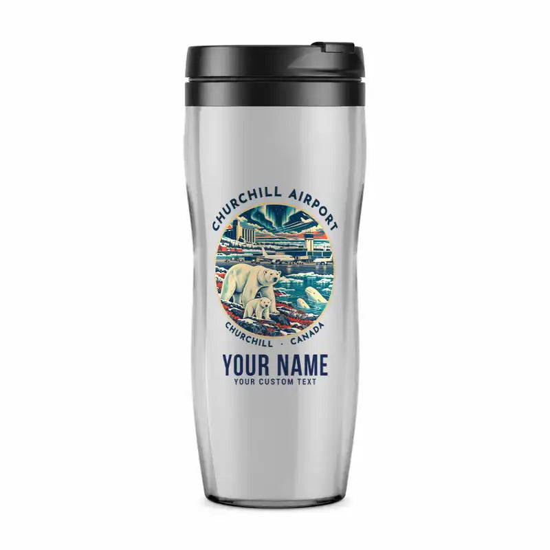 Churchill Airport (YYQ) Travel Mugs - Badge + Name - Plastic (No Holder) - Light Gray