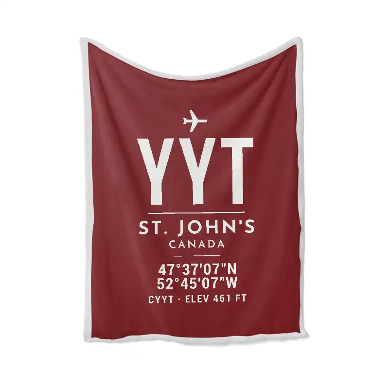 St. John's International Airport (YYT) Bedding Sets & Blankets - Blanket - ID Tag - Dark Red
