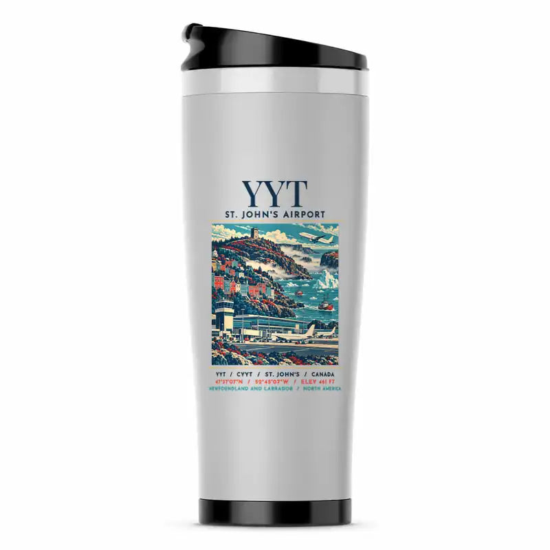 St. John's International Airport (YYT) Travel Mugs - Poster - Stainless Steel (No Holder) - Light Gray