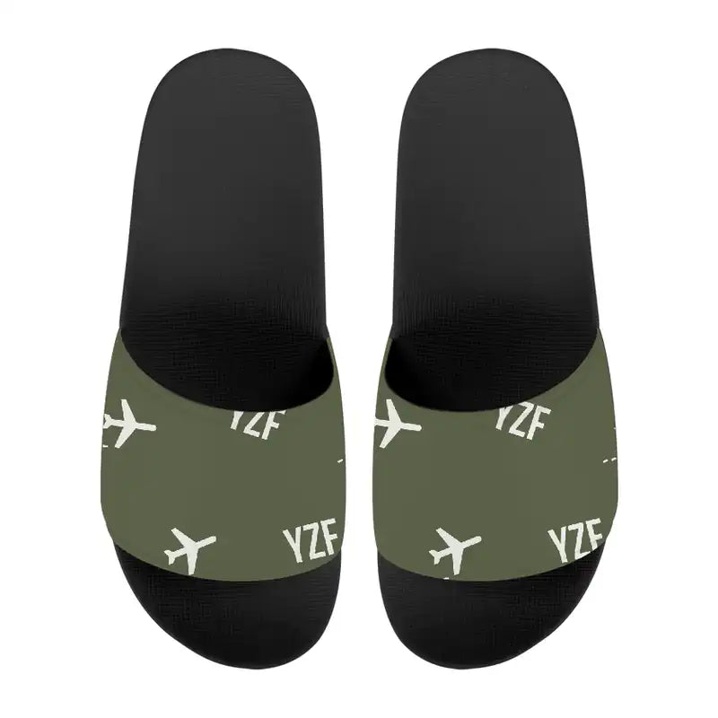 Yellowknife Airport (YZF) Slippers & Flip Flops - Slippers - Sport - Pattern - Green Army