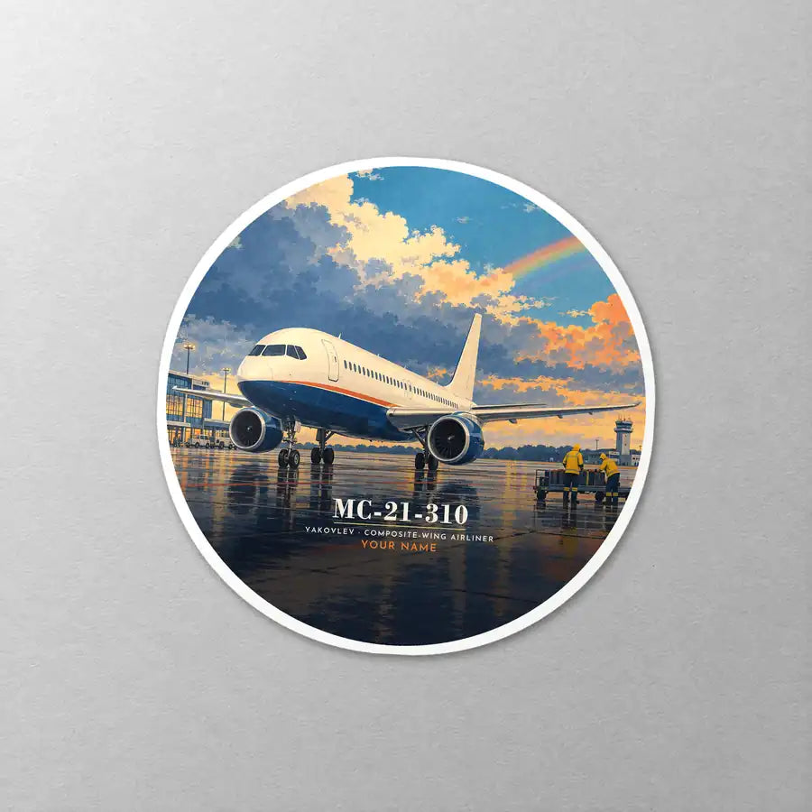 Yakovlev MC-21-310 - 3D + Name - Circle Sticker - Close-up