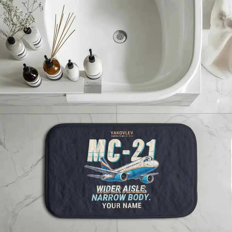 Yakovlev MC-21-310 - Cartoon + Name - Bath Mat