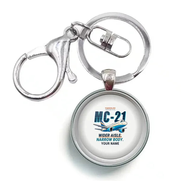 Yakovlev MC-21-310 - Cartoon + Name - Circle Key Chain - White