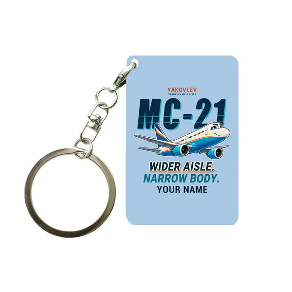 Yakovlev MC-21-310 - Cartoon + Name - Key Chain - Light Blue