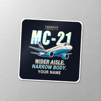 Thumbnail for Yakovlev MC-21-310 - Cartoon + Name - Square Sticker - Close-up