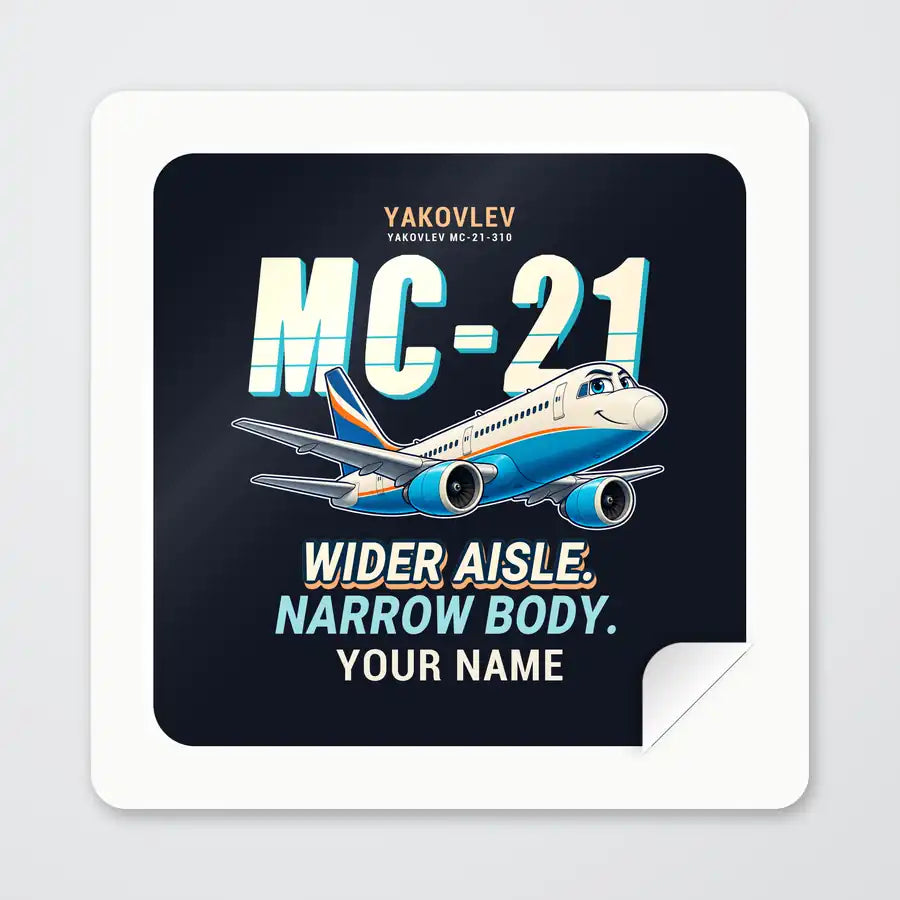 Yakovlev MC-21-310 - Cartoon + Name - Square Sticker - Peel