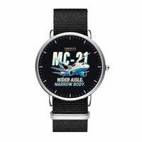 Thumbnail for Yakovlev MC-21-310 - Cartoon - Slim Leather - Silver and Black Nylon Strap