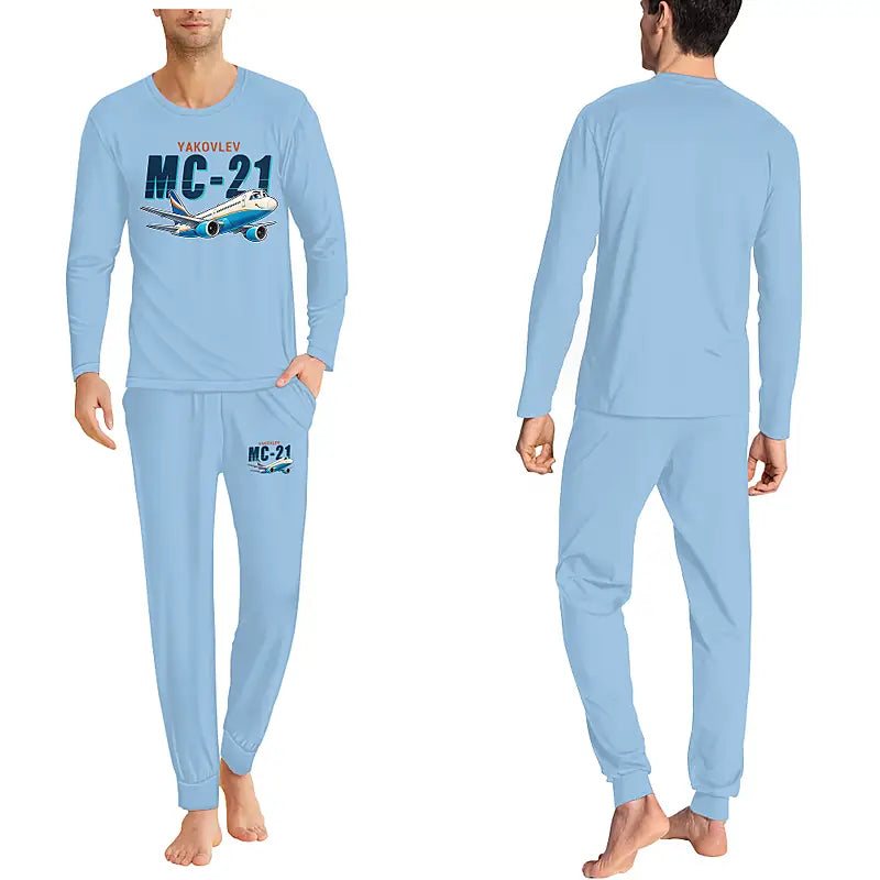 Yakovlev MC-21-310 - Men Pajamas - Cartoon Chest - Light Blue