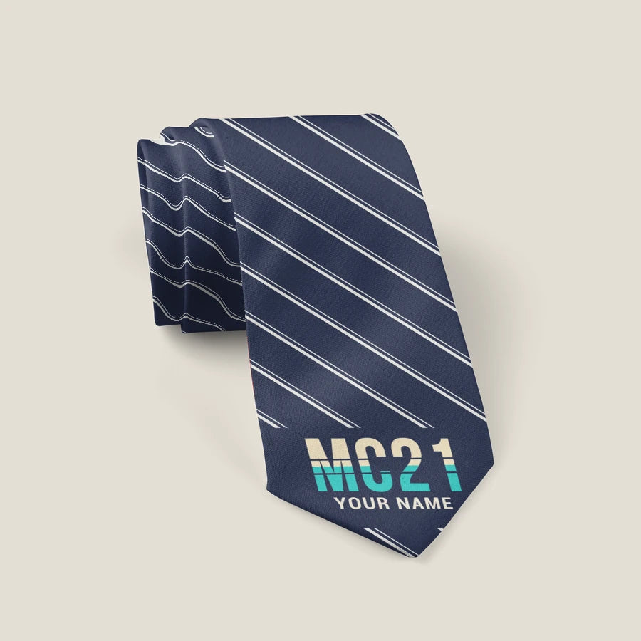 Yakovlev MC-21-310 - Stripe + Name - Tie - Navy Blue