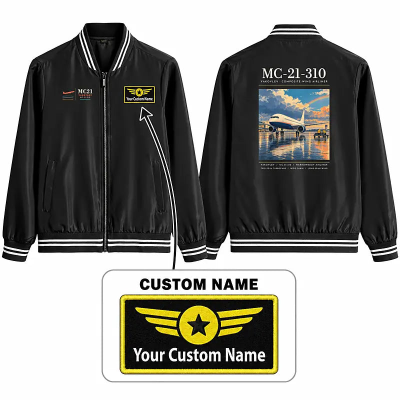 Yakovlev MC-21-310 Stylish Jackets - Baseball Collar - Poster + Name - Black