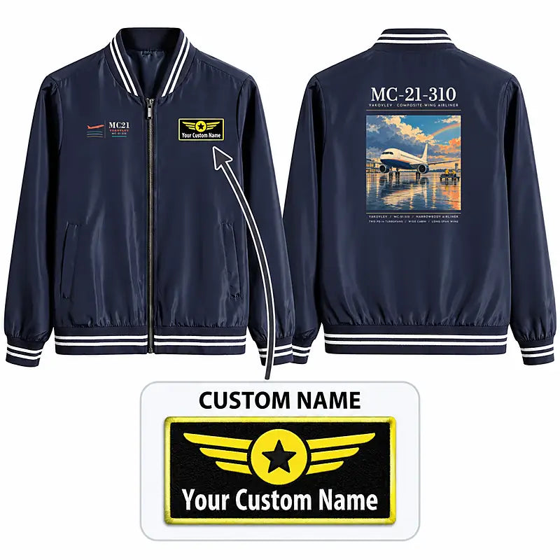 Yakovlev MC-21-310 Stylish Jackets - Baseball Collar - Poster + Name - Navy Blue