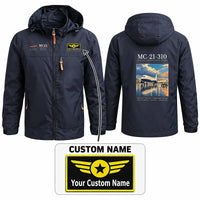 Thumbnail for Yakovlev MC-21-310 Stylish Jackets - Hooded Windbreaker - Poster + Name - Navy Blue