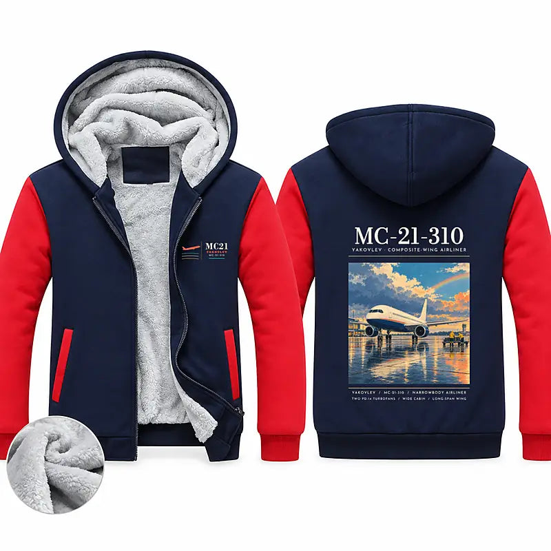 Yakovlev MC-21-310 Zipped Sweatshirts - Poster - Navy & Red