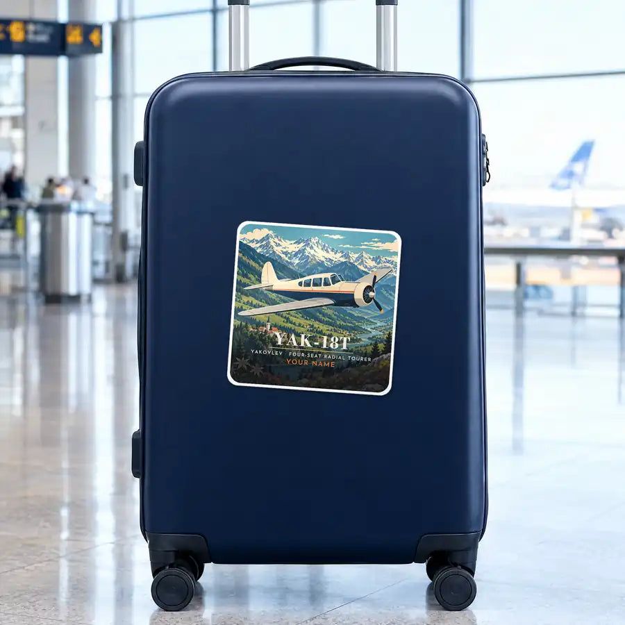 Yakovlev Yak-18T - 3D + Name - Square Sticker - Suitcase