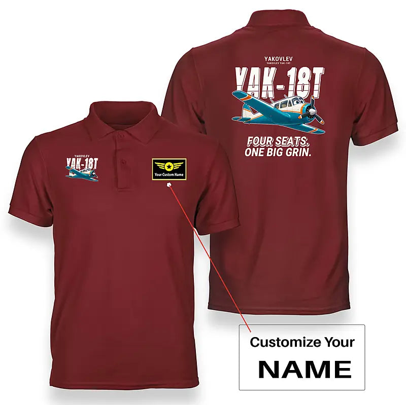 Yakovlev Yak-18T - Cartoon - Double-Side Polo - Red + Name