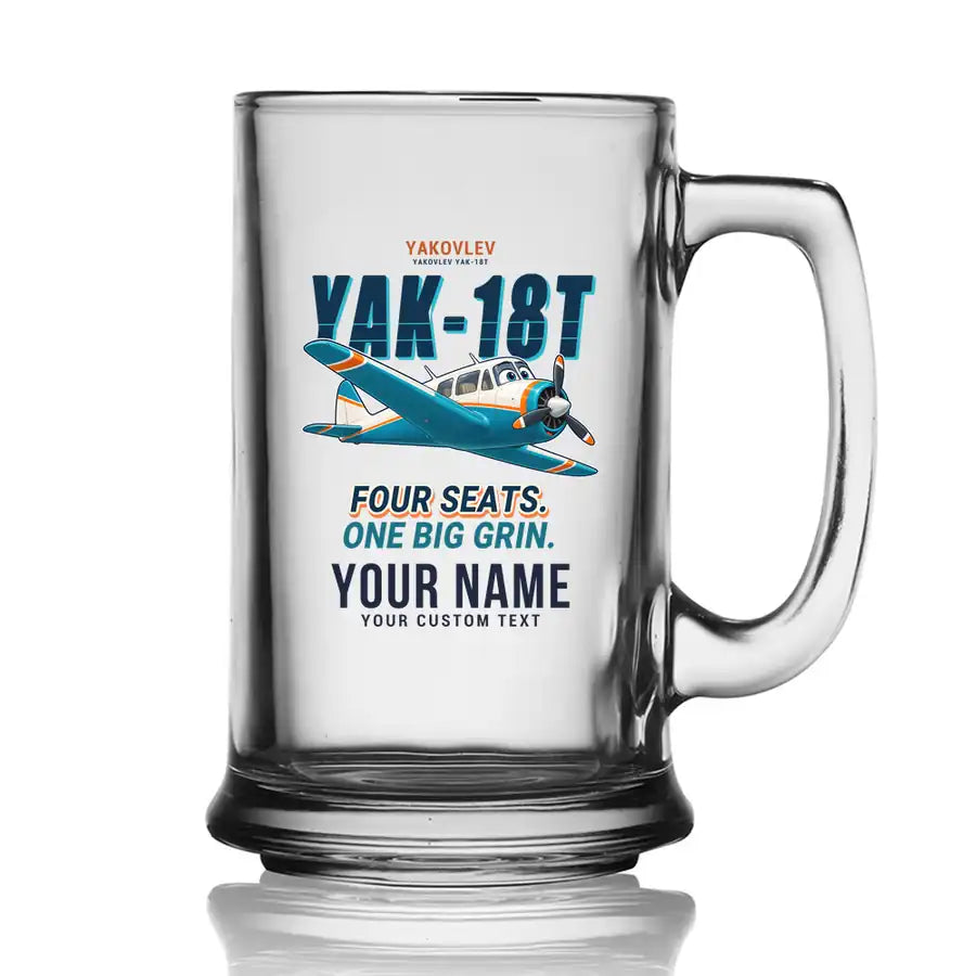 Yakovlev Yak-18T - Cartoon + Name - Beer Glass with Holder