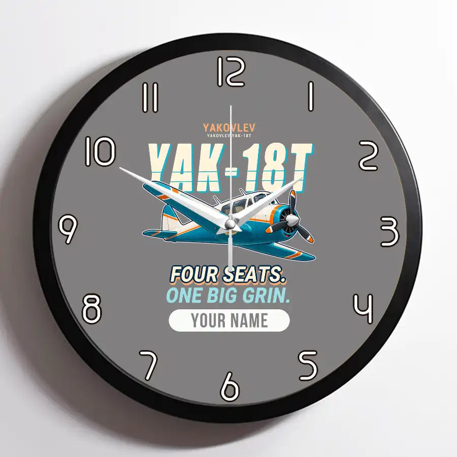 Yakovlev Yak-18T - Cartoon + Name - Framed - Gray