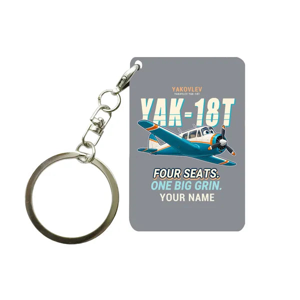 Yakovlev Yak-18T - Cartoon + Name - Key Chain - Gray