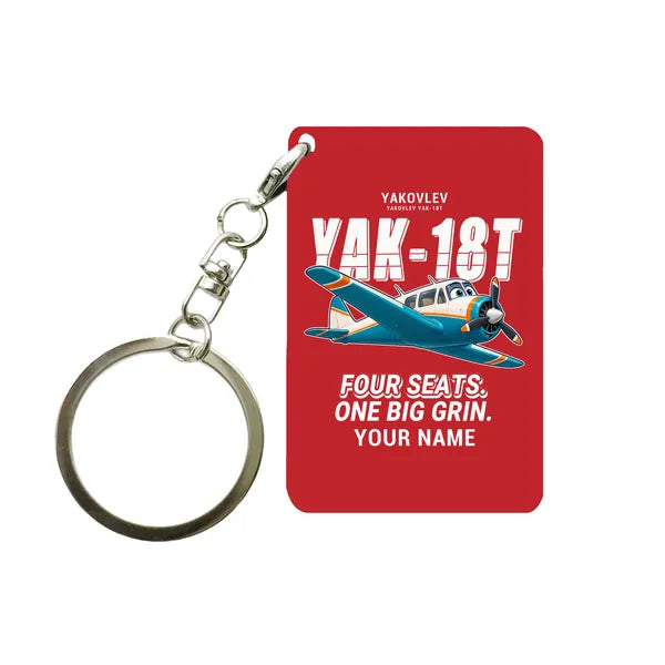 Yakovlev Yak-18T - Cartoon + Name - Key Chain - Red