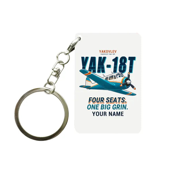 Yakovlev Yak-18T - Cartoon + Name - Key Chain - White