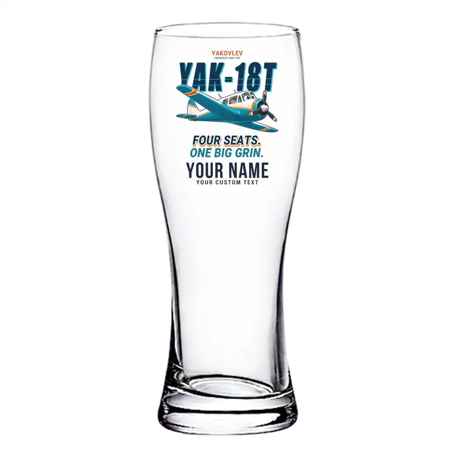 Yakovlev Yak-18T - Cartoon + Name - Pilsner Beer Glass