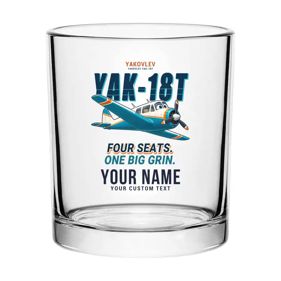 Yakovlev Yak-18T - Cartoon + Name - Special Whiskey Glass