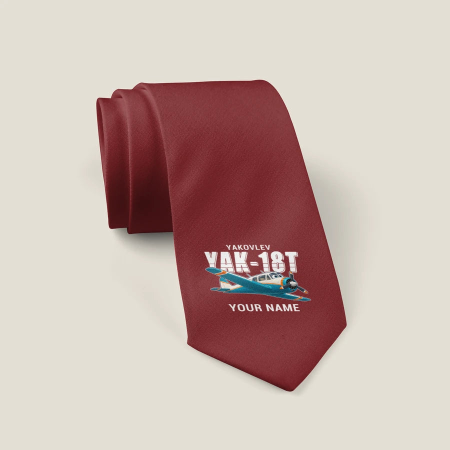 Yakovlev Yak-18T - Cartoon + Name - Tie - Dark Red