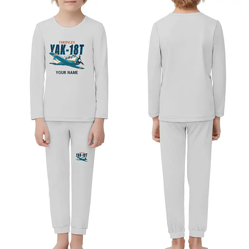 Yakovlev Yak-18T - Children Pajamas - Cartoon Chest + Name - Light Gray