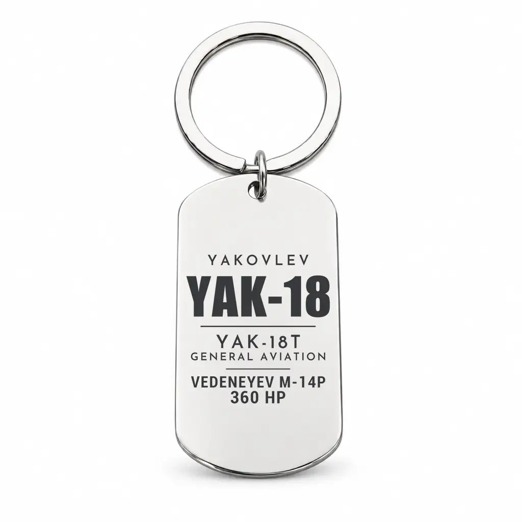 Yakovlev Yak-18T - Key Chain - Tag - Silver
