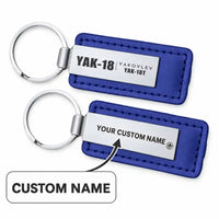 Thumbnail for Yakovlev Yak-18T - Leather Key Chain - Faux Leather - Tag - Blue + Name