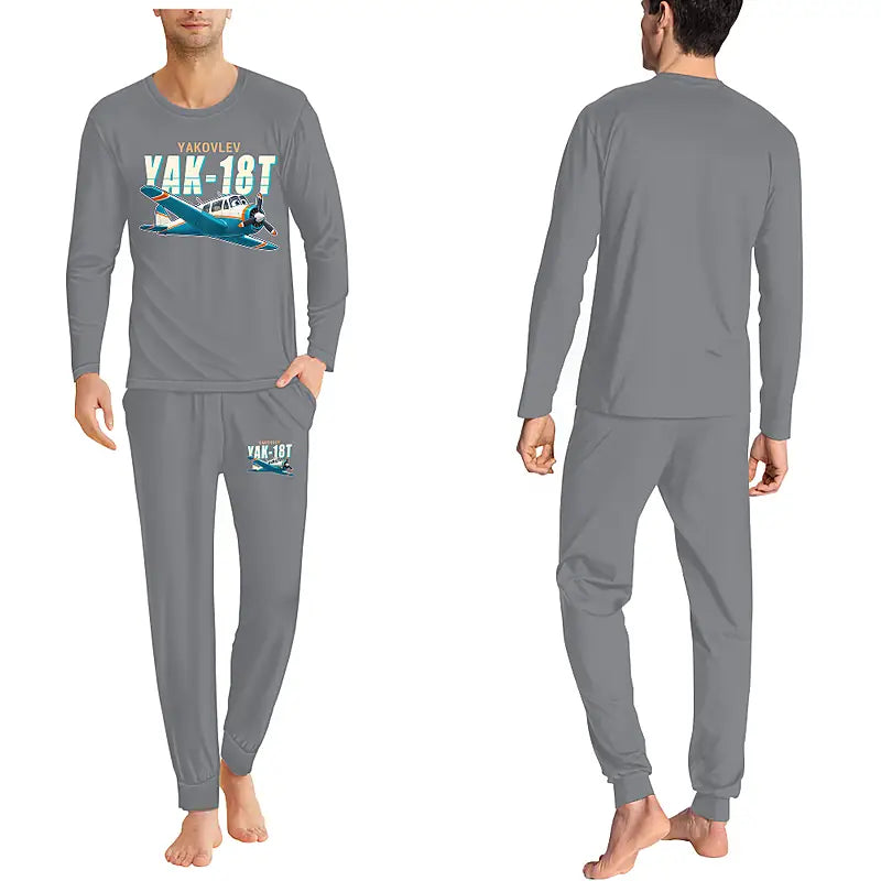 Yakovlev Yak-18T - Men Pajamas - Cartoon Chest - Gray