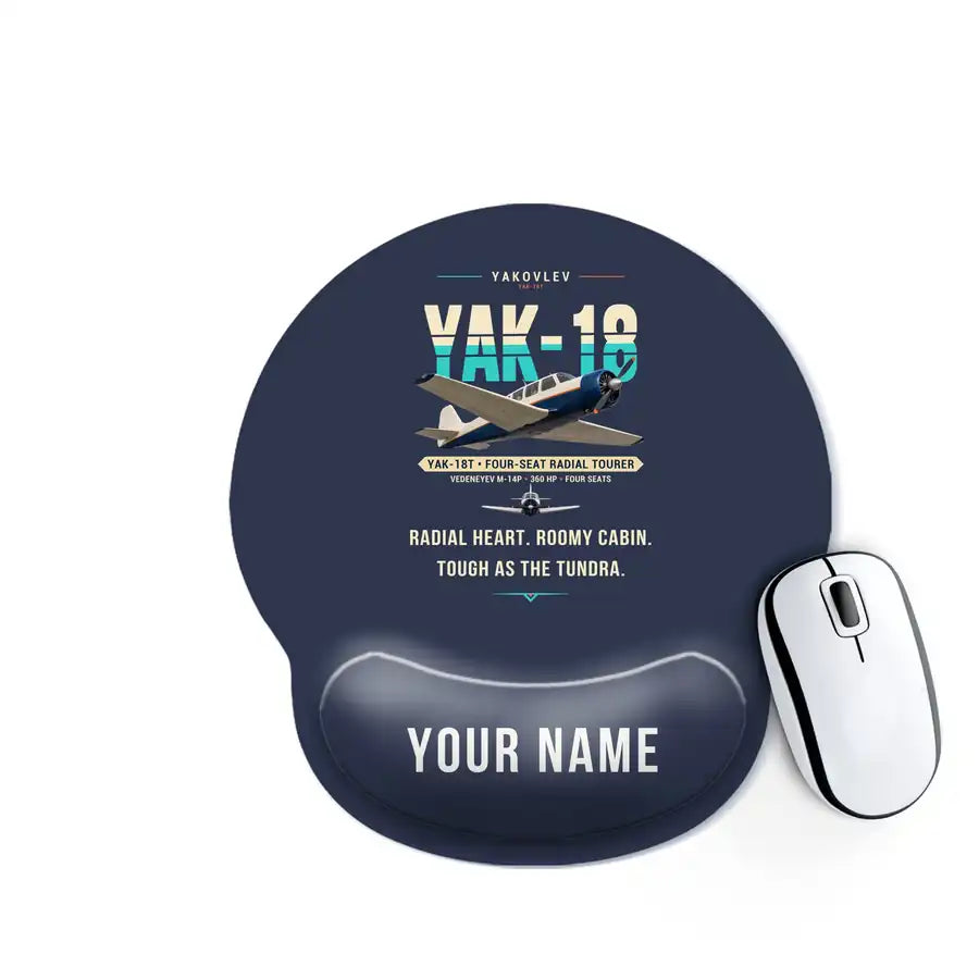 Yakovlev Yak-18T - Original + Name - Ergonomic Mouse Pad - Navy Blue